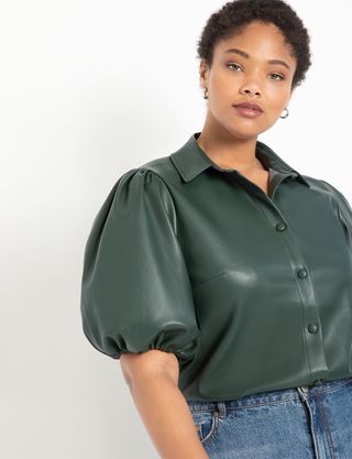 Eloquii + Faux Leather Puff Sleeve Top