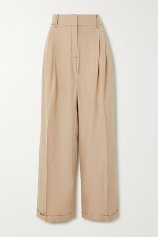 Wales Bonner + Pleated Topstitched Cady Wide-Leg Pants