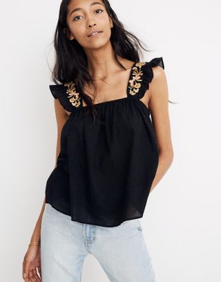 Madewell + Embroidered-Strap Swing Top