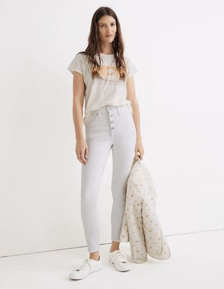 Madewell + 10-Inch High-Rise Skinny Crop Jeans in Pure White: Button-Front Edition