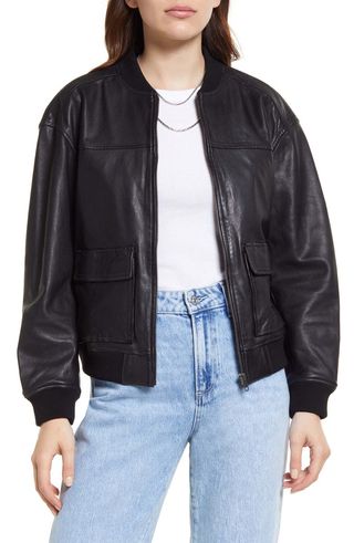 Treasure 
Bond + Crop Leather Bomber Jacket