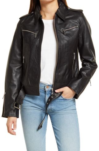 Sam Edelman + Single Breasted Leather Moto Jacket