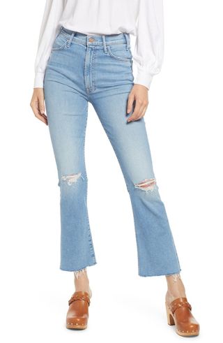 Mother + The Hustler Distressed Raw Hem Ankle Jeans