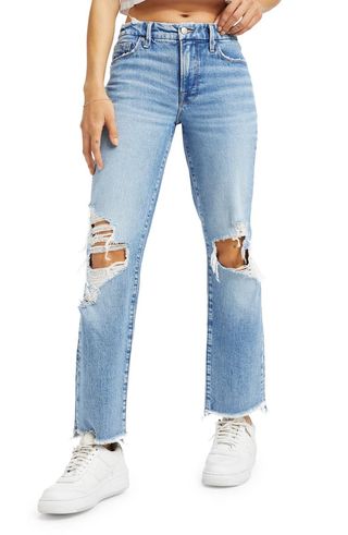 Good American + Good Icon High Waist Step Hem Bootcut Jeans