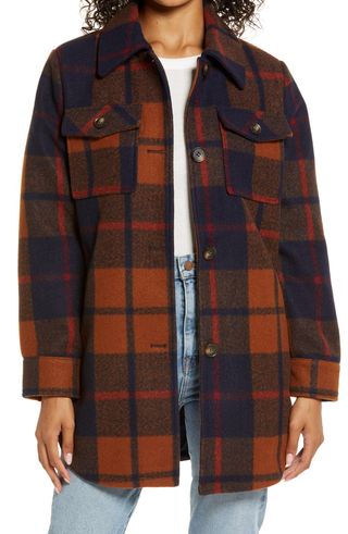 Treasure & Bond + Button Front Plaid Shirt Jacket