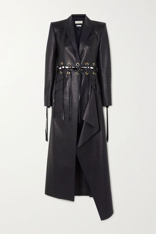 Alexander McQueen + Fringed Eyelet-Embellished Leather Coat