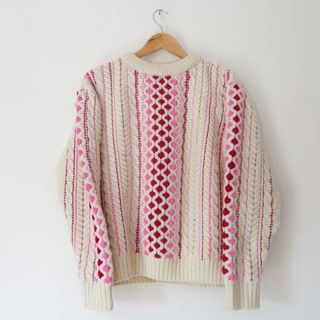 Mad Brown Knitwear + Red and Pink Jumper Reclaimed Aran Cable Knit