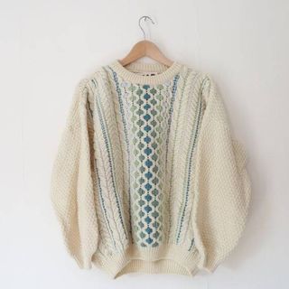 Mad Brown Knitwear + Green and Blue Jumper Reclaimed Aran Cable Knit