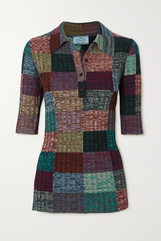 Prada + Patchwork Ribbed Wool and Silk-Blend Top