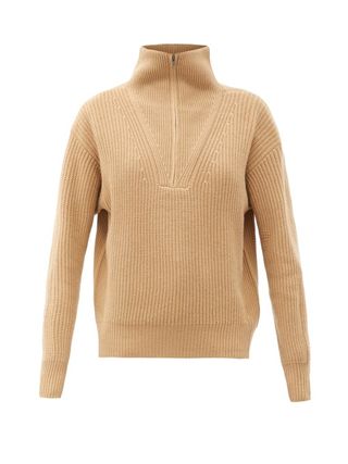 Nili Lotan + Hester Half-Zip Ribbed-Wool Sweater