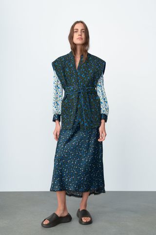 Zara + Quilted Floral Print Waistcoat