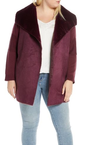 Single Thread + Sweater Jacket With Faux Fur Trim