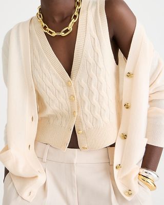 J.Crew + Cashmere Cropped Cable Knit Sweater Vest
