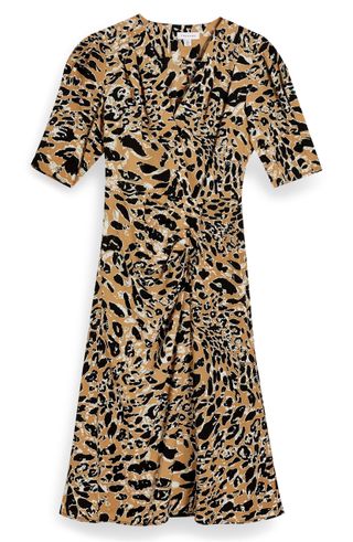 Topshop + Leopard Print Mock Wrap Midi Dress