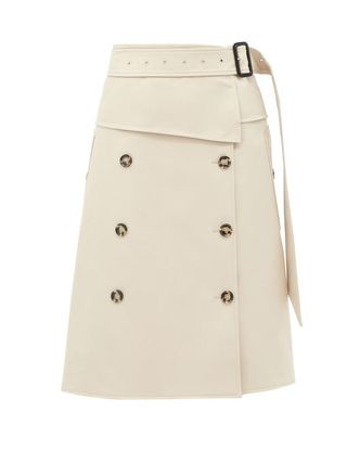 Proenza Schouler + Belted Panelled-Twill Midi Skirt