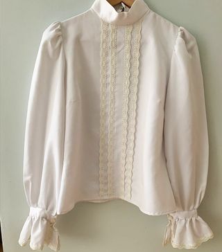 Vintage + Edwardian Style 1980s Blouse With Lace Details