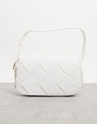 Who What Wear + Harper Weave Detail Shoulder Bag in White