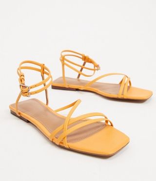 Who What Wear + Ivy Spaghetti Strap Flat Sandals in Yellow Leather