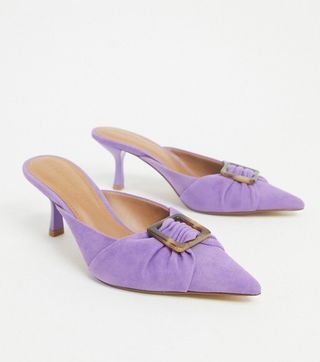 Who What Wear + Analise Buckle Heeled Mules in Purple Leather