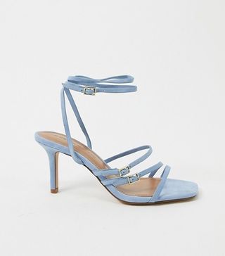 Who What Wear + Everly Buckle Straps Heeled Sandals in Blue Leather