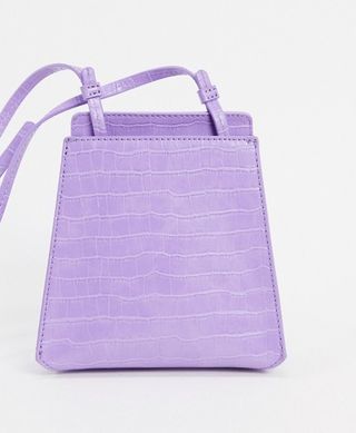 Who What Wear + Peyton Structured Cross Body Bag in Purple Croc