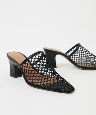 Who What Wear + Skye Mesh Heeled Mules in Black Leather