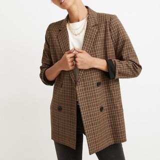 Madewell + Caldwell Double-Breasted Blazer in Mandell Plaid