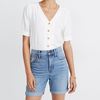 Madewell + High-Rise Mid-Length Denim Shorts in Lawndale Wash: Tencel Lyocell Edition