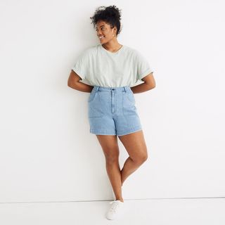Madewell + High-Rise Cuffed Denim Shorts in Light Indigo