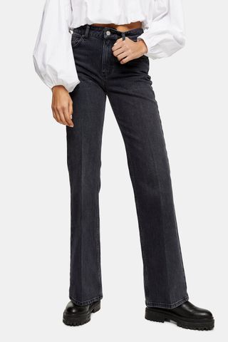 Topshop + Washed Black Relaxed Flare Jeans