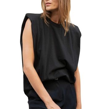 Huaxiafan + Casual Sleeveless T-Shirt With Shoulder Pads