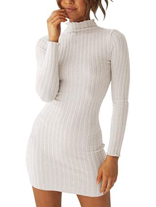 Fanyarie + Slim Fit Knit Long Sleeve Bodycon Turtleneck Sweater Dress