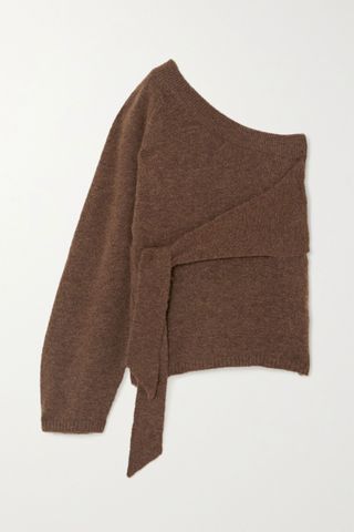 Nanushka + Cleto Cropped One-Sleeve Tie-Detailed Stretch-Knit Sweater