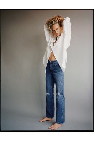 Zara + Ripped Hi Rise Bootcut Jeans