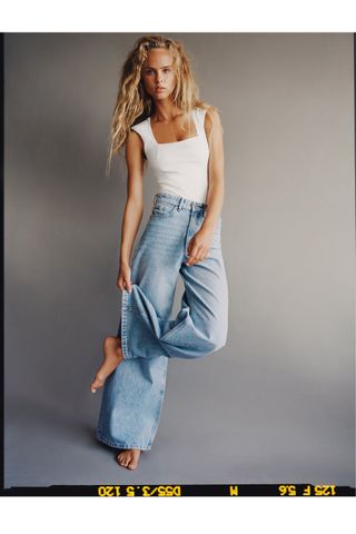 Zara + Super Wide Leg Mid Rise Jeans