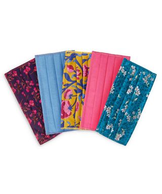 Liberty + Floral Print and Block Colour Upcycled Tana LawnCotton Face Coverings Set of Five
