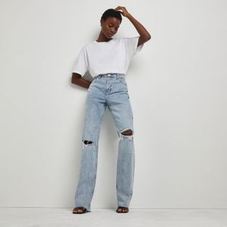 River Island + Blue Straight Ripped Jeans