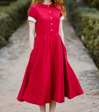 Son de Flor + Short Sleeve Red Linen Dress