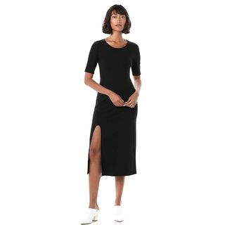 The Drop + Angela Fitted Short Sleeve Ribbed Crew Neck Midi Dress