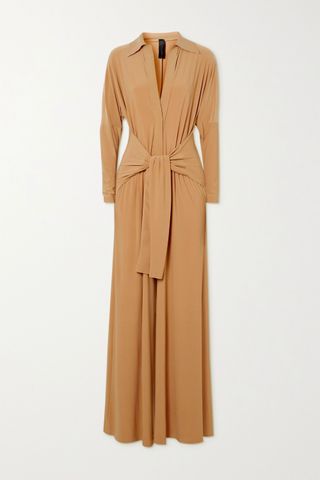Norma Kamali + Tie-Front Stretch-Jersey Jumpsuit