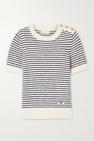 Tory Burch + Striped Cotton-Bouclé Sweater