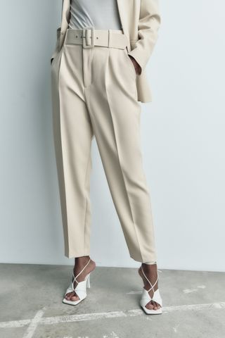 Zara + Trousers With Lined Belt