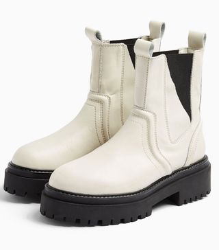 Topshop + Albie Ecru Leather Chunky Chelsea Boots