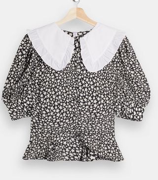 Topshop + Black and White Contrast Collar Star Top