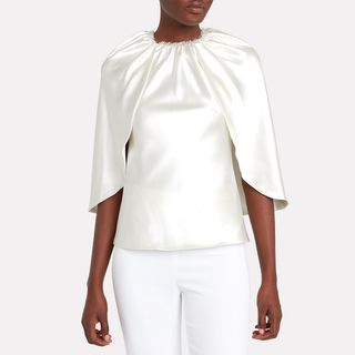 Brandon Maxwell + Silk Satin Cape Blouse