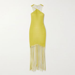 Bottega Veneta + Fringed Ribbed Cotton and Silk-Blend Halterneck Dress