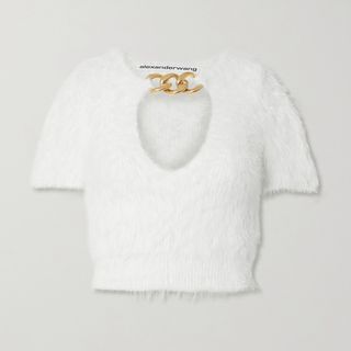 Alexander Wang + Chain-Embellished Cropped Knitted Sweater
