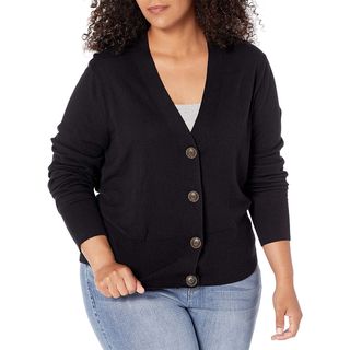 The Drop + Daniela Boxy V-Neck Fine Jersey Cardigan Sweater