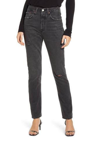 Levi's + 501 Ripped High Waist Skinny Jeans in Black Mail