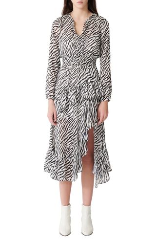 Maje + Ribou Zebra Print Long Sleeve Dress